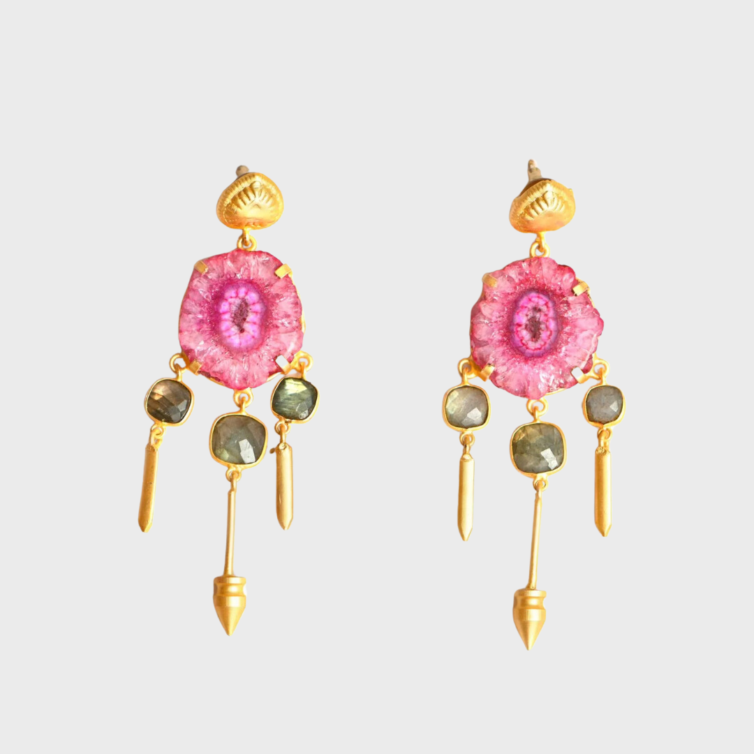 APHRODITE Pink Solar Quartz Earrings