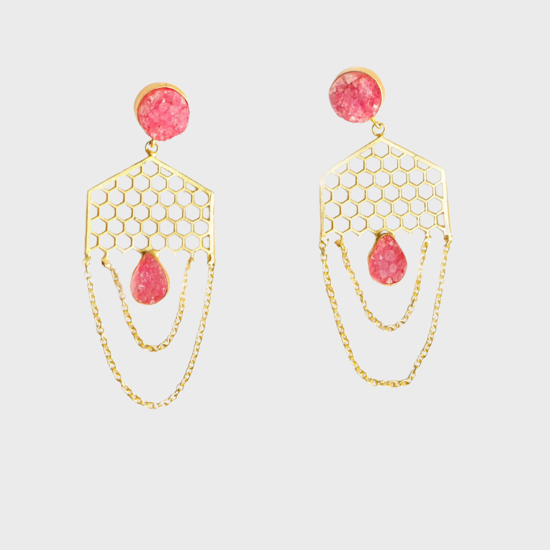 HEMERA Pink Druzy Earrings