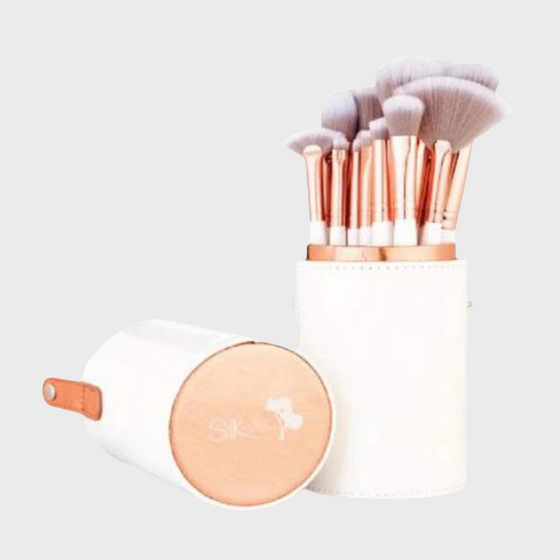 The Silk Oil of Morocco Vegan Rose White/Rose Gold 15 Piece Brush Set