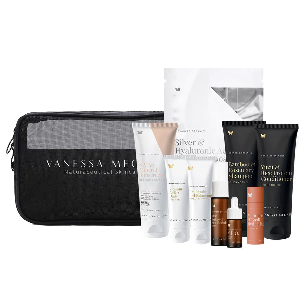 
                      
                        Travel Essentials Kit for Skin, Hair & Sun
                      
                    