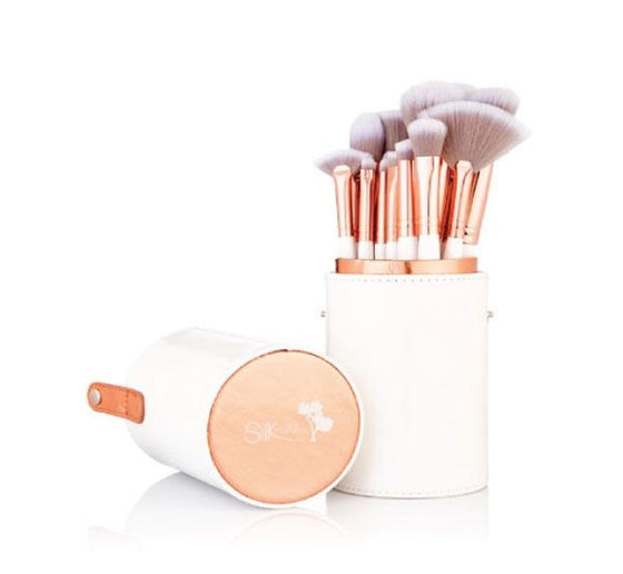 The Silk Oil of Morocco Vegan Rose White/Rose Gold 15 Piece Brush Set